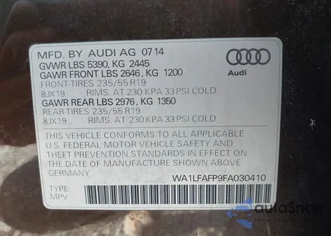2015 Audi Q5 2.0T Premium из США, поврежденный, VIN WA1LFAFP9FA030410